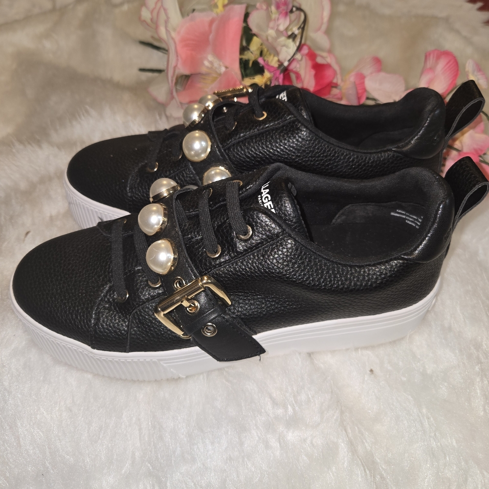 Karl Lagerfeld Black Sneakers with Pearl Embellishments - Picture 5 of 6